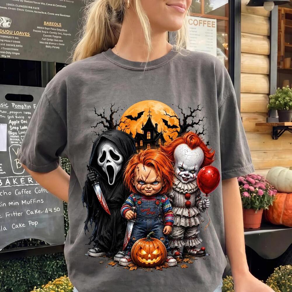 Horror Halloween Shirt S Scary Movie Villains Tee Spooky Halloween Graphic